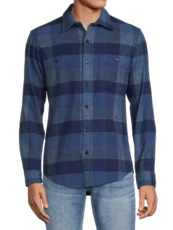 Bonobos Casual Button-Down Shirts|Slim Fit Plaid Stretch Flannel Shirt Please Blue