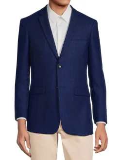 DOUGLAS & GRAHAME Blazers & Sportcoats|Slim Fit Plaid Wool Blazer Blue