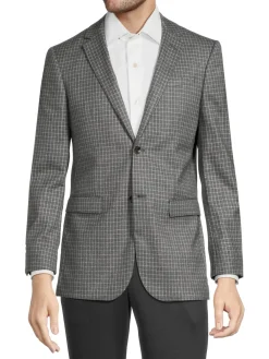 DOUGLAS & GRAHAME Blazers & Sportcoats|Slim Fit Plaid Wool Blazer Grey