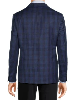 Calvin Klein Blazers & Sportcoats|Slim Fit Plaid Wool Blend Blazer Navy