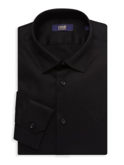 Cavalli Class by Roberto Cavalli Dress Shirts|Slim Fit Textured Dress Shirt Black