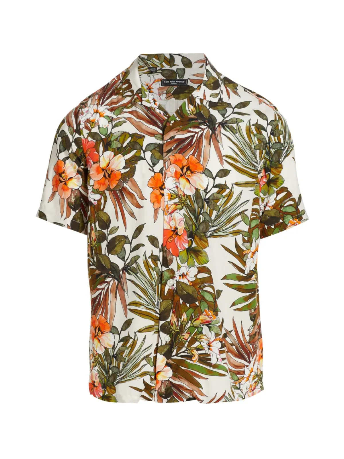 Saks Fifth Avenue Casual Button-Down Shirts|Slim Fit Tropical Print Short Sleeve Shirt Curry