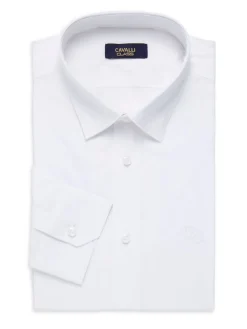 Cavalli Class by Roberto Cavalli Dress Shirts|Slim-Fit Solid Dress Shirt White