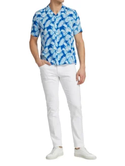 Saks Fifth Avenue Casual Button-Down Shirts|Slim-Fit Wavy Leaf Camp Shirt Navy