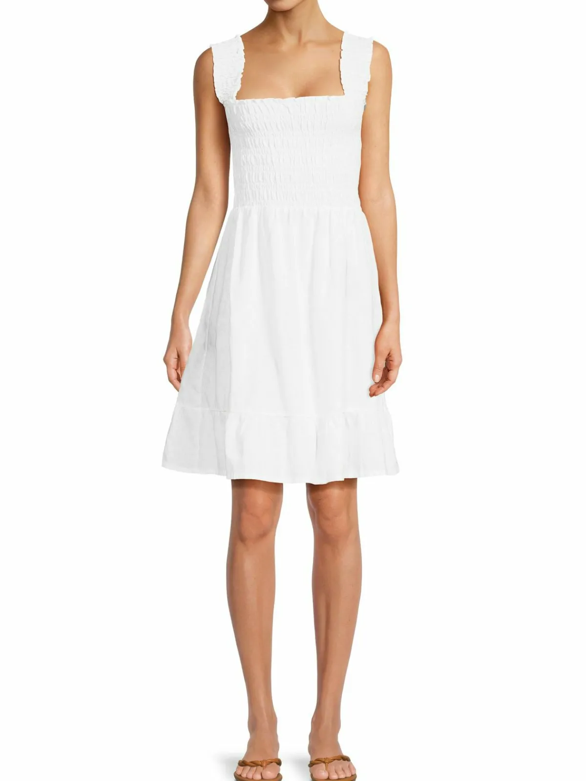Women Saks Fifth Avenue Smocked Linen Blend Dress