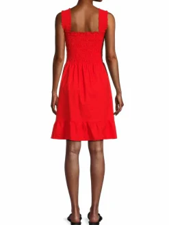 Women Saks Fifth Avenue Smocked Linen Blend Dress
