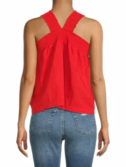 Women Saks Fifth Avenue Smocked Linen Blend Top