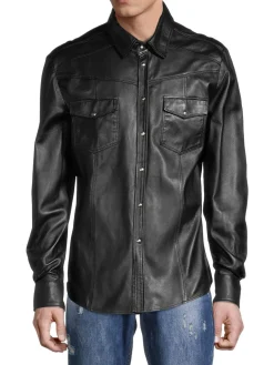 RON TOMSON Casual Button-Down Shirts|Snap Front Leather Shirt