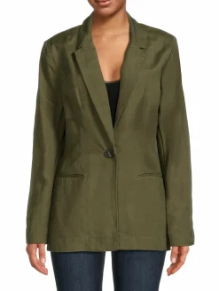 Women RD style Solid Linen Blend Regular Blazer