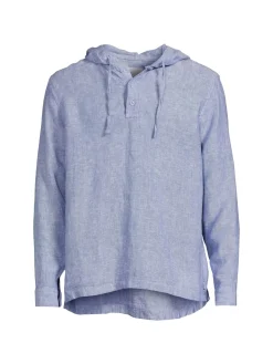 Onia Linen|Solid Linen Hoodie Blue