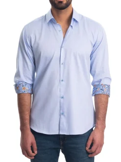 Jared Lang Casual Button-Down Shirts|Spread Collar Curved Shirt Blue Print
