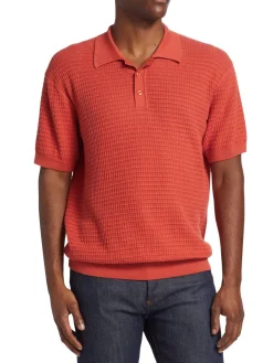 Saks Fifth Avenue Cashmere|Square Weave Polo Shirt Ginger