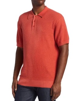 Saks Fifth Avenue Cashmere|Square Weave Polo Shirt Ginger