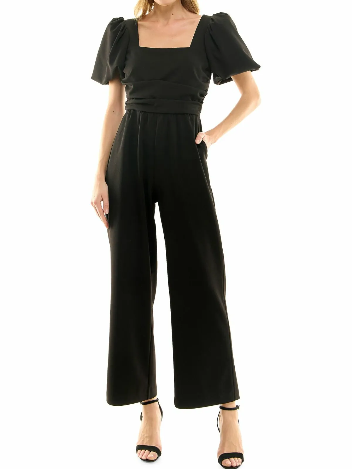 Women Nicole Miller Squareneck Crepe Jumpsuit