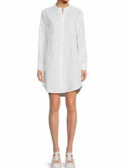Women James Perse Stand Collar Linen Mini Shirtdress