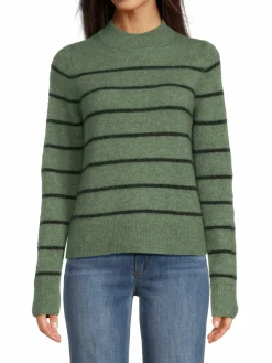 Women Vince Stripe Alpaca Bend Mockneck Sweater