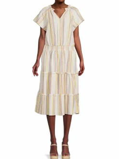 Women Casa Cabana Striped Linen Blend Blouson Dress