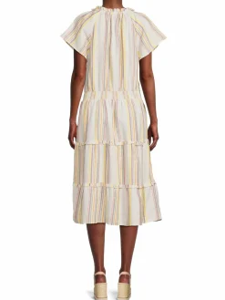 Women Casa Cabana Striped Linen Blend Blouson Dress