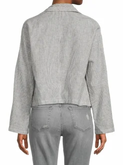 Women Max Studio Striped Linen Blend Open Front Jacket