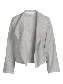 Women Max Studio Striped Linen Blend Open Front Jacket