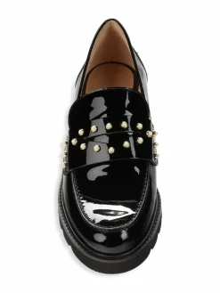 Stuart Weitzman Studded Patent Leather Penny Loafers