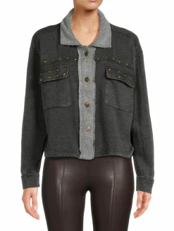 Women Vintage Havana Studded Shirt Jacket