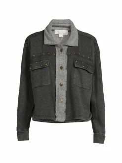 Women Vintage Havana Studded Shirt Jacket