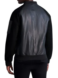 Karl Lagerfeld Paris Coats & Jackets|Suede Leather Bomber Jacket Black