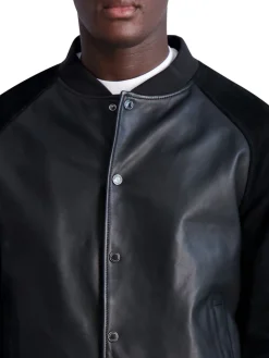 Karl Lagerfeld Paris Coats & Jackets|Suede Leather Bomber Jacket Black