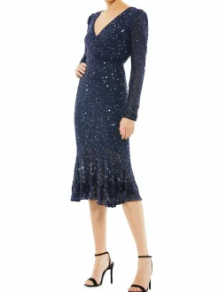 Women Mac Duggal Surplice Sequin Midi Dress