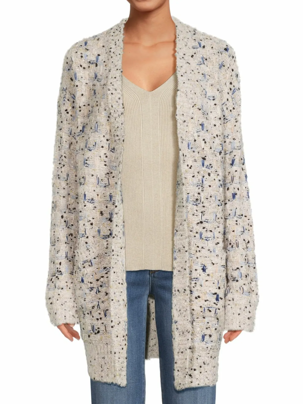 Women Bobeau Textured Longline Open Front Cardigan
