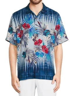 Tommy Bahama Casual Button-Down Shirts|Tide Pool Royale Short Sleeve Silk Button Down Shirt Blue Allure