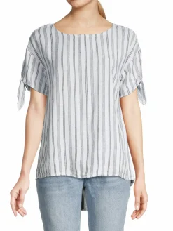 Women Ellen Tracy Tie Sleeve Linen-Blend Top