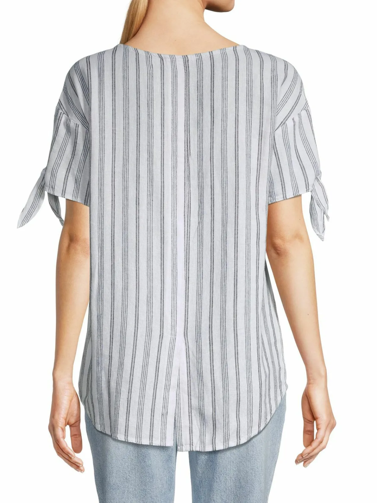 Women Ellen Tracy Tie Sleeve Linen-Blend Top