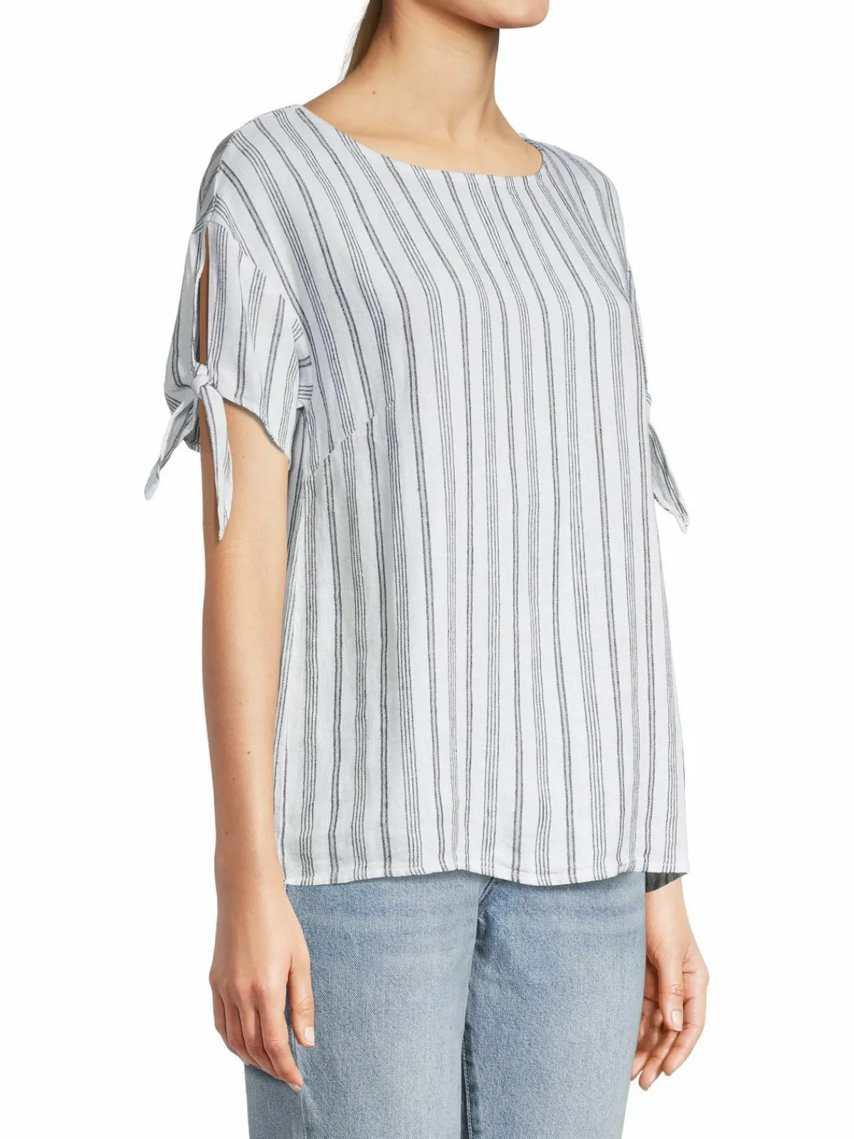 Women Ellen Tracy Tie Sleeve Linen-Blend Top