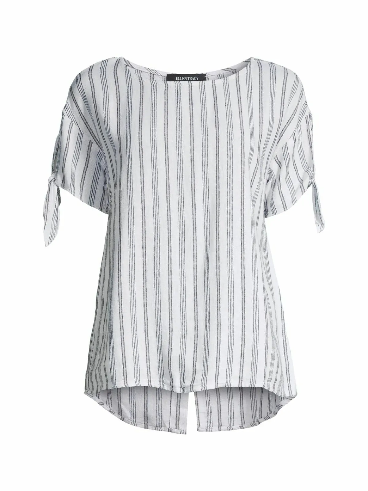 Women Ellen Tracy Tie Sleeve Linen-Blend Top