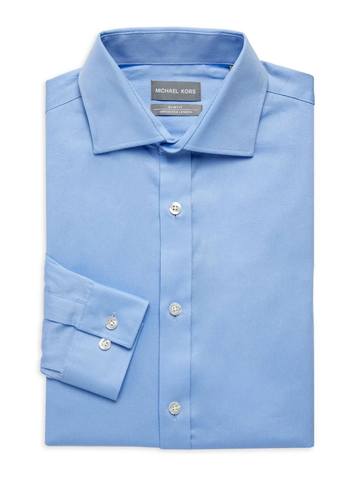 Michael Kors Dress Shirts|Untucked Length Slim Fit Twill Dress Shirt Light Blue