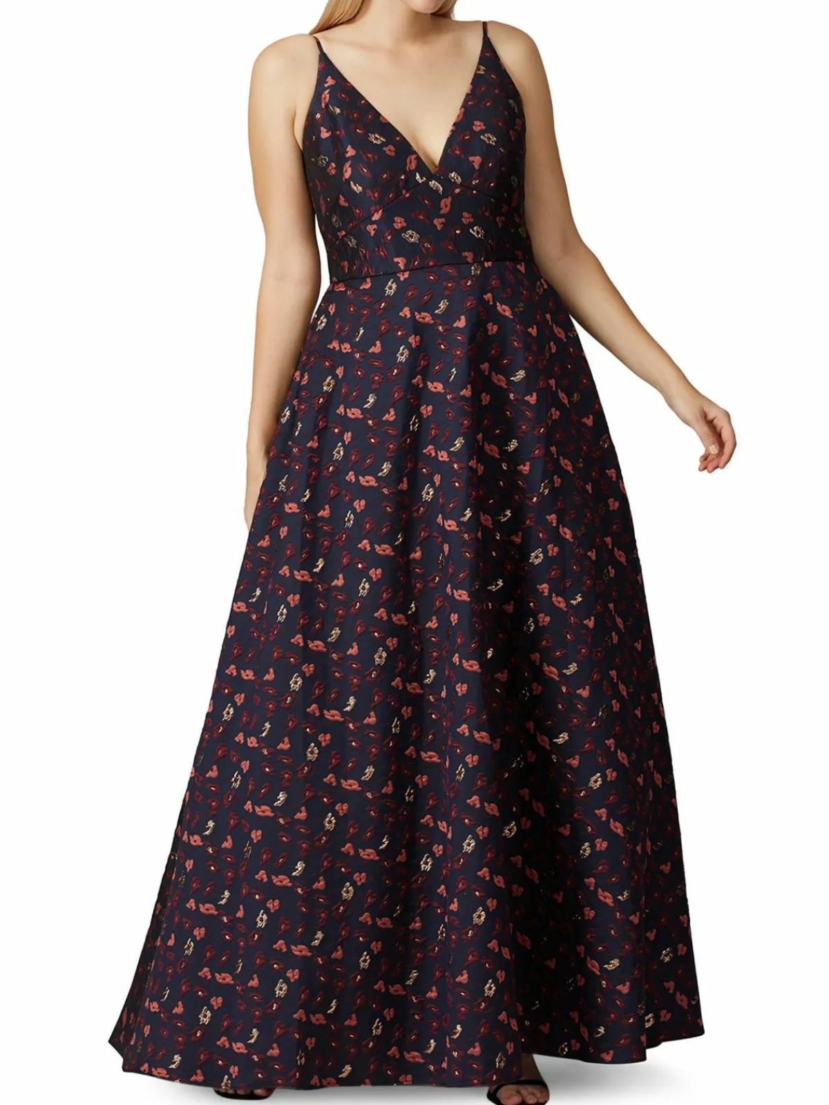 Women Monique Lhuillier V Neck Floral Jacquard Ball Gown
