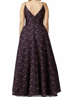Women Monique Lhuillier V Neck Floral Jacquard Ball Gown
