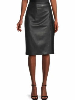 Women Donna Karan Vintage Glam Faux Leather Knee Skirt