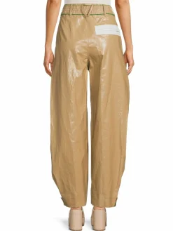 Women Bottega Veneta Wide Leg Coated Linen Trousers