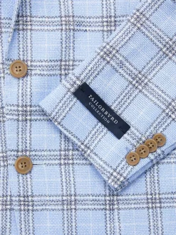 TailorByrd Linen|Windowpane Check Blazer Light Blue