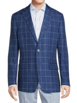 Lauren Ralph Lauren Linen|Windowpane Linen Sportcoat Bright Navy