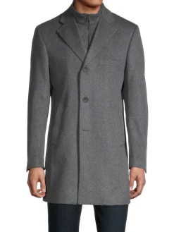 Saks Fifth Avenue Made in Italy Cashmere|Wool & Cashmere Car Coat Charcoal