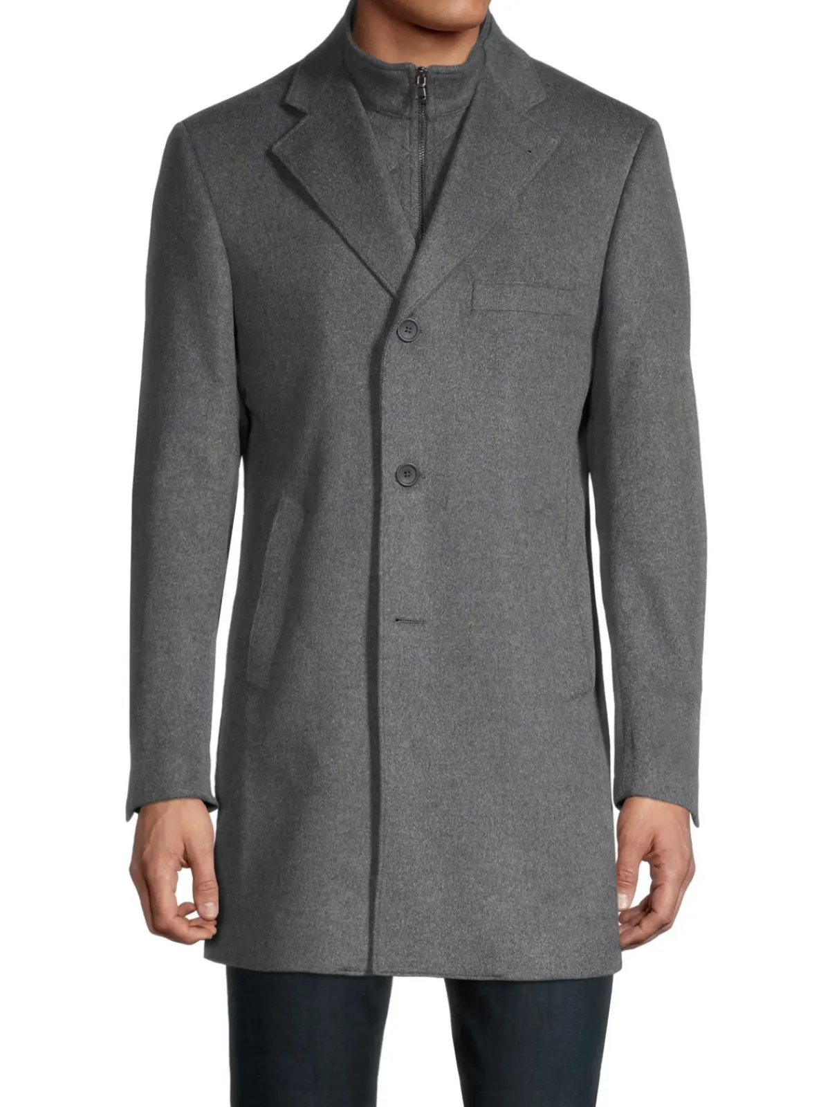 Saks Fifth Avenue Made in Italy Cashmere|Wool & Cashmere Car Coat Charcoal