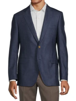 Samuelsohn Blazers & Sportcoats|Wool & Silk Blend Solid Sportcoat Navy