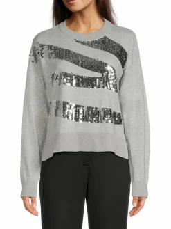 Women DKNY Zig Zag Sequin Crewneck Sweater