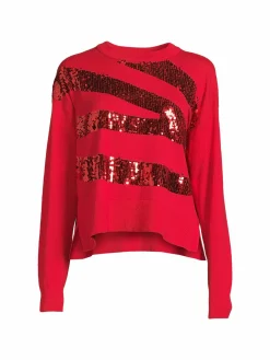 Women DKNY Zig Zag Sequin Crewneck Sweater